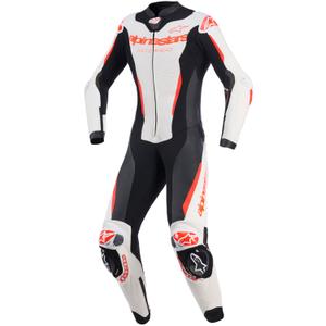 Dámska jednodielna kožená kombinéza na motorku Alpinestars Stella GP-R7 bielo-fluo červeno-čierna