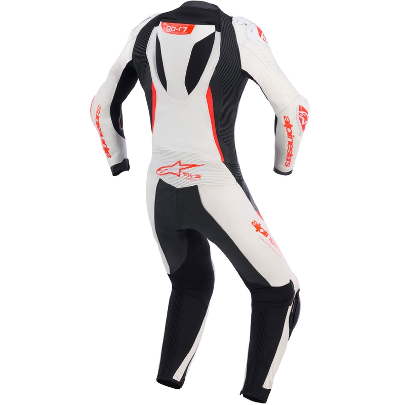 Dámska jednodielna kožená kombinéza na motorku Alpinestars Stella GP-R7 bielo-fluo červeno-čierna