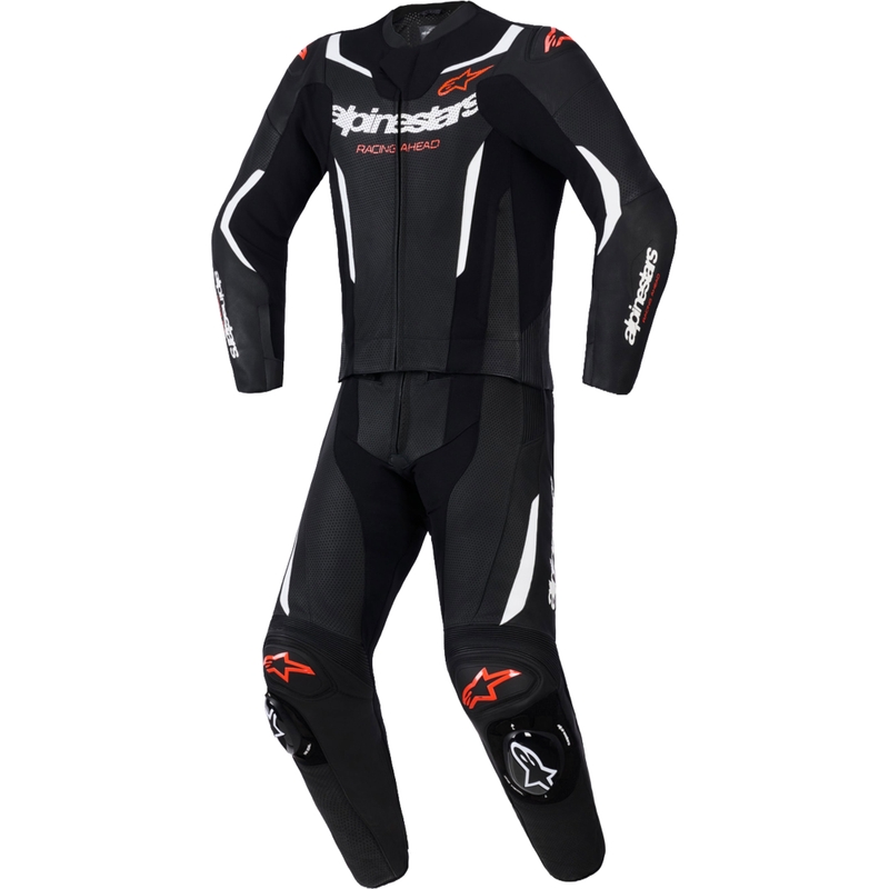 Dvojdielna kožená kombinéza Alpinestars GP Force V2 čierno-bielo-fluo červená