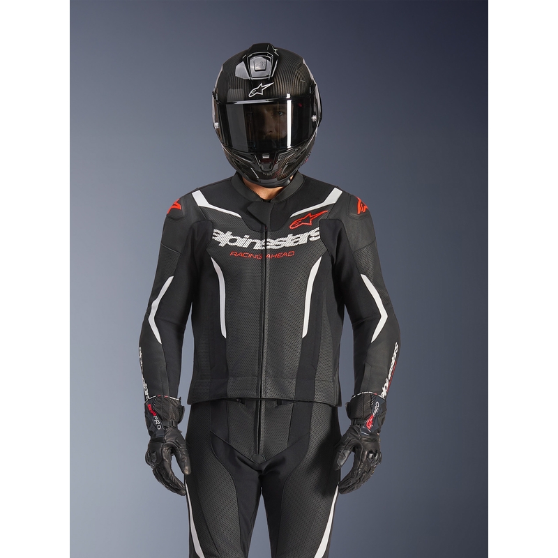 Dvojdielna kožená kombinéza Alpinestars GP Force V2 čierno-bielo-fluo červená