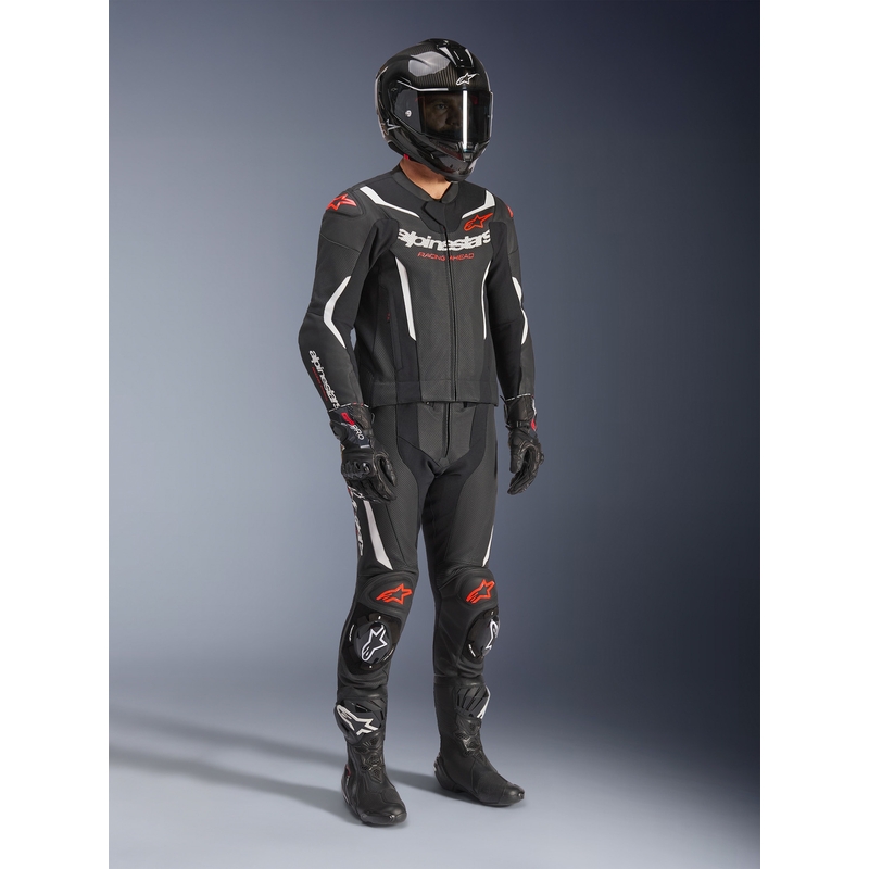 Dvojdielna kožená kombinéza Alpinestars GP Force V2 čierno-bielo-fluo červená