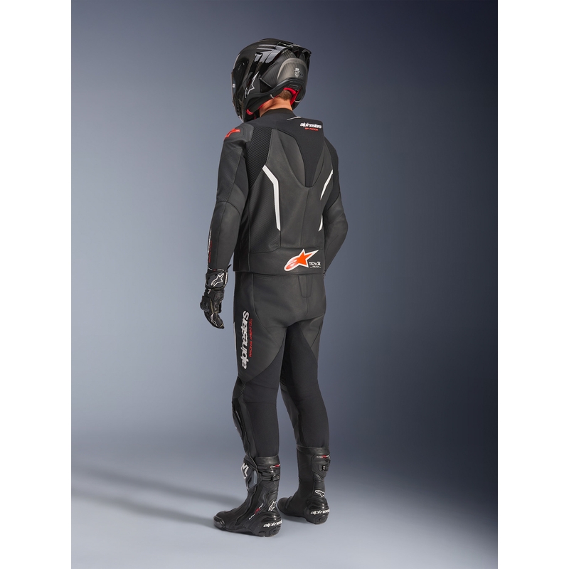 Dvojdielna kožená kombinéza Alpinestars GP Force V2 čierno-bielo-fluo červená