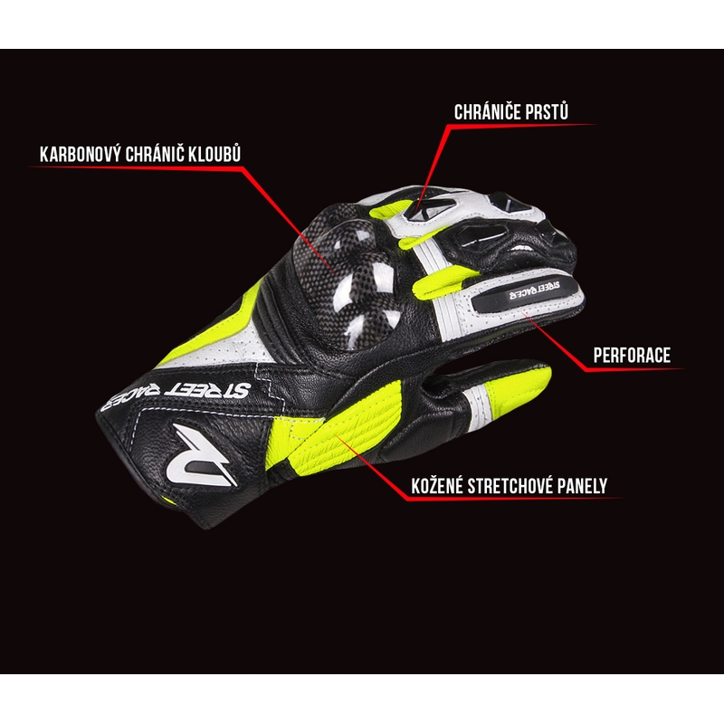 Dámske rukavice na motocykel Street Racer XTR čierno-bielo-fluo žlté výpredaj