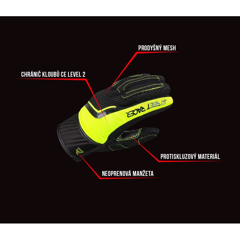 Rukavice na motocykel Street Racer Stunt čierno-fluo žlté
