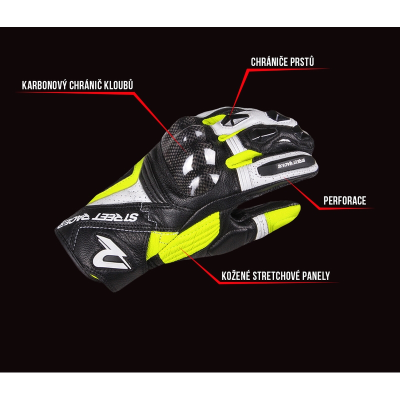 Rukavice na motocykel Street Racer XTR čierno-bielo-fluo žlté výpredaj