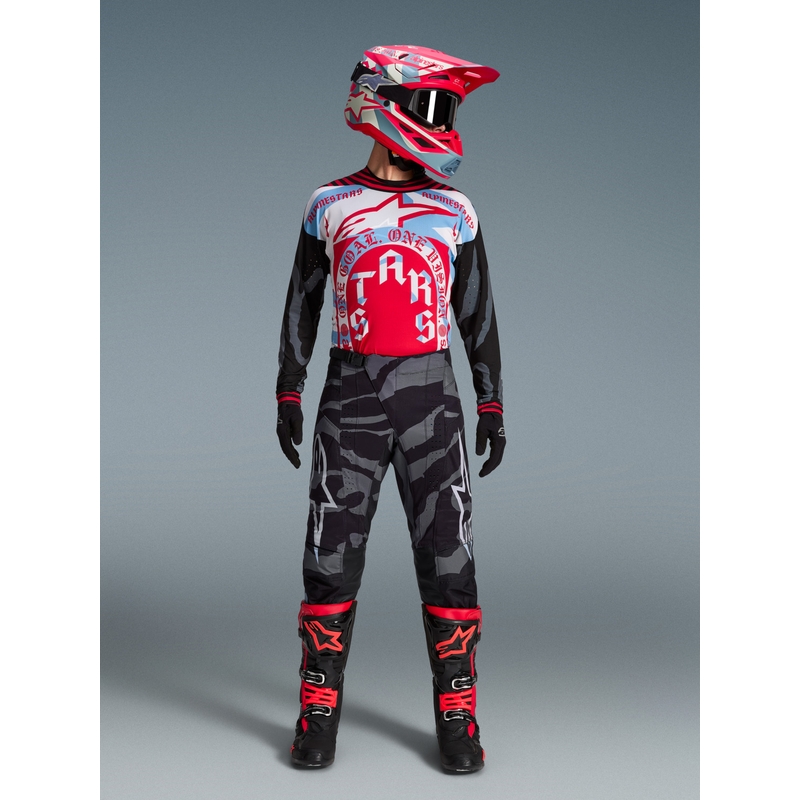 Motokrosové nohavice Alpinestars Techstar limitovaná edícia Beast Coast šedo-čierno-oranžové