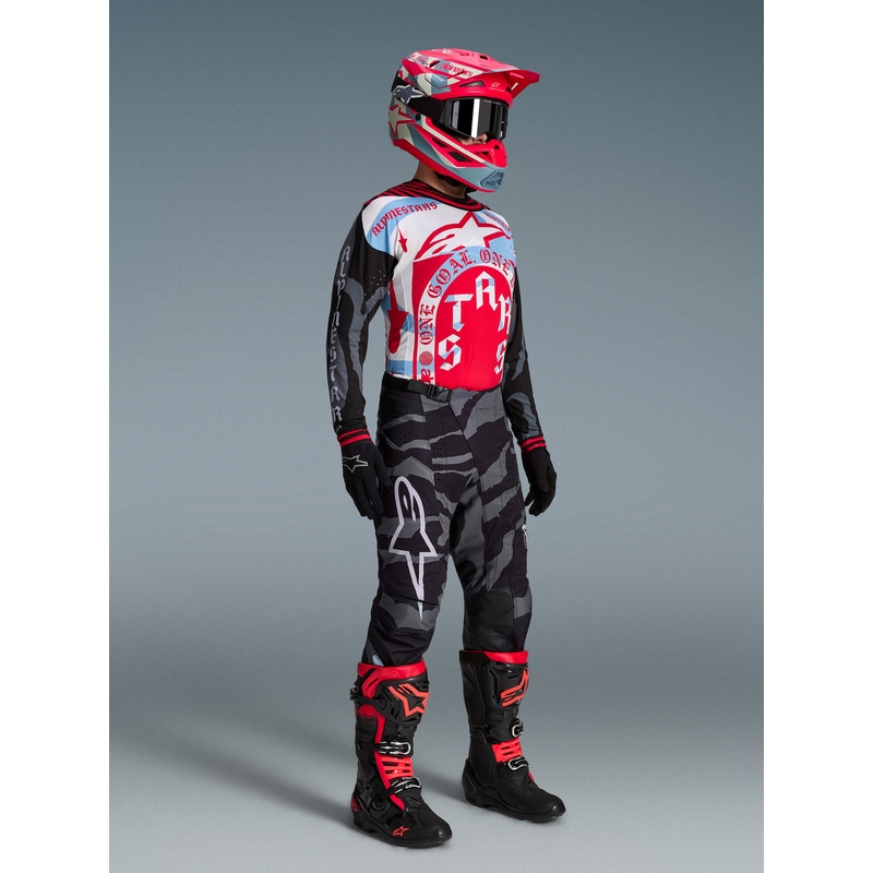 Motokrosové nohavice Alpinestars Techstar limitovaná edícia Beast Coast šedo-čierno-oranžové