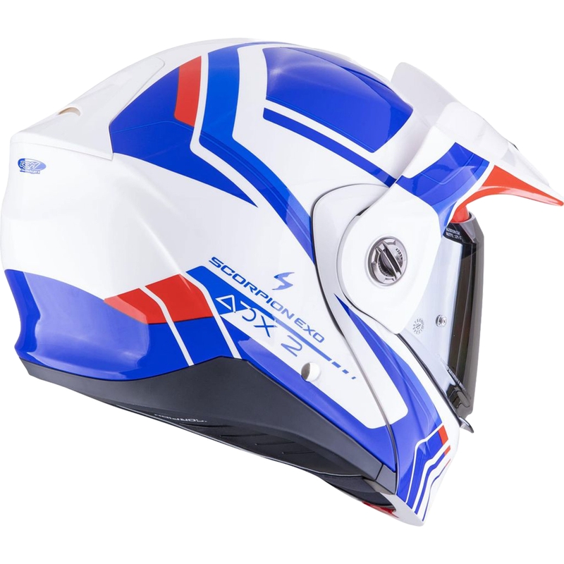 Výklopná helma na motorku Scorpion ADX-2 LEWIS bielo-modro-červená
