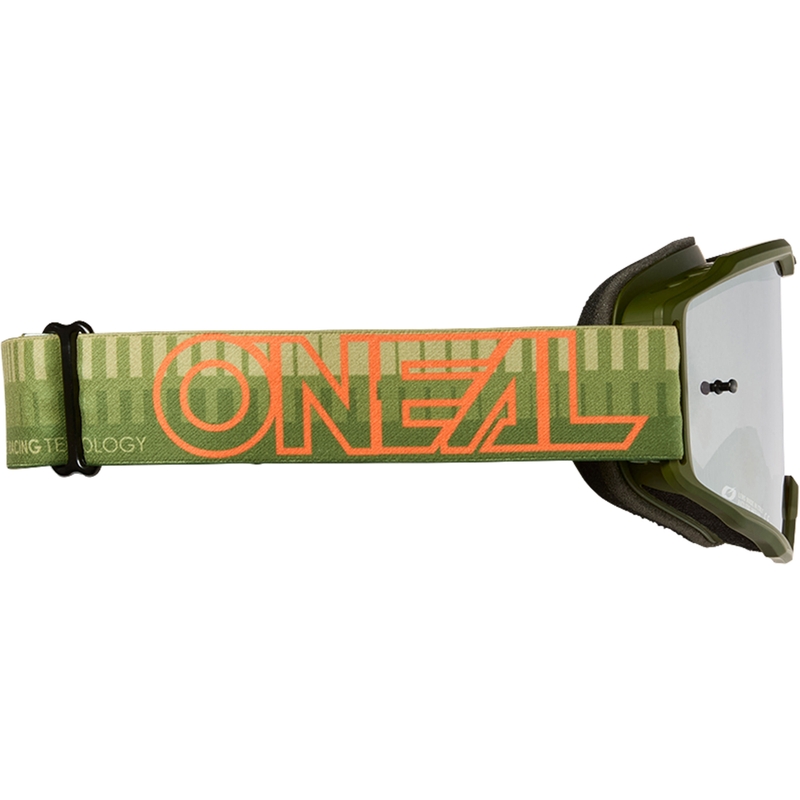 Motokrosové okuliare O´Neal B-10 Striped zeleno-oranžové (zrkadlové strieborné plexi)