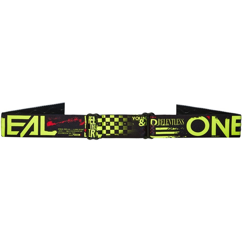 Detské motokrosové okuliare O'Neal B-10 Attack čierno-fluo žlté s irídiovo modrým plexi