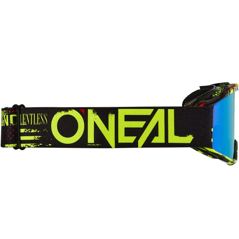 Detské motokrosové okuliare O'Neal B-10 Attack čierno-fluo žlté s irídiovo modrým plexi