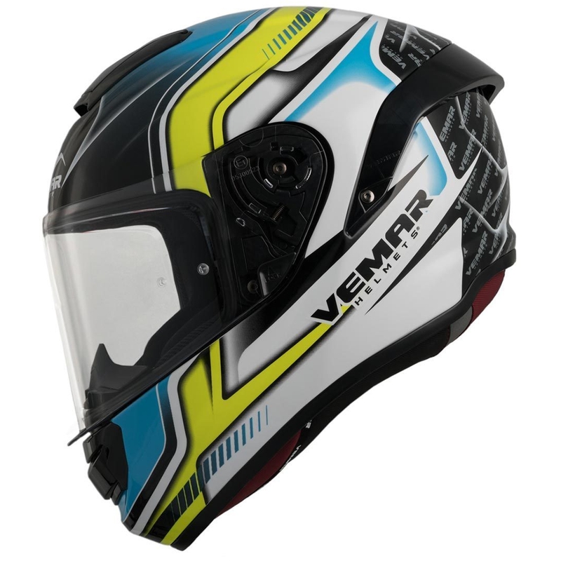 Integrálna prilba Vemar Hurricane Racing čierno-bielo-žlto-modrá