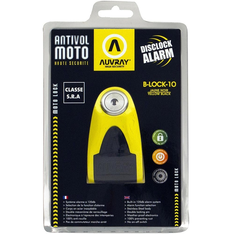 Zámok na brzdový kotúč Auvray B-Lock 10 Alarm 120 dB žltý
