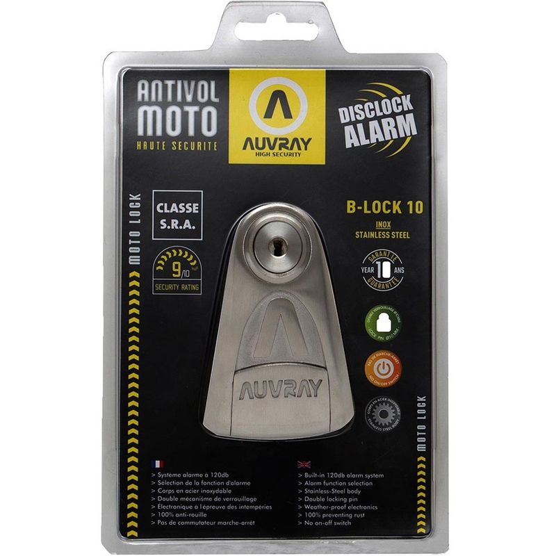 Zámok na brzdový kotúč Auvray B-Lock 10 s alarmom 120 dB oceľovo strieborný