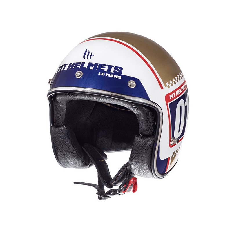 Prilba na motocykel otvorená MT LeMans SV 2 Numberplate bielo-zlatá