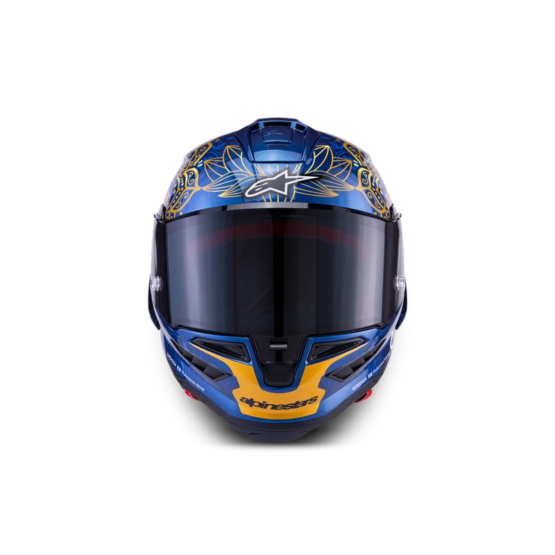Integrálna helma na motorku Alpinestars Supertech R10 Marthainator limitovaná edícia JORGE MARTIN modro perleťovo zlato červená