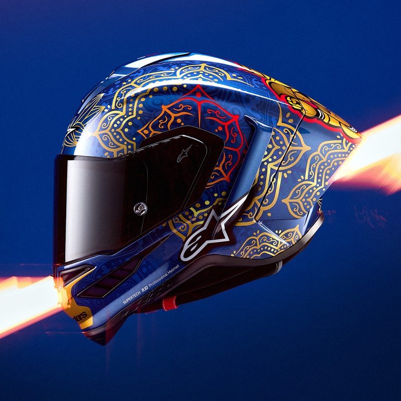 Integrálna helma na motorku Alpinestars Supertech R10 Marthainator limitovaná edícia JORGE MARTIN modro perleťovo zlato červená
