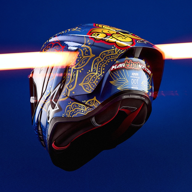 Integrálna helma na motorku Alpinestars Supertech R10 Marthainator limitovaná edícia JORGE MARTIN modro perleťovo zlato červená
