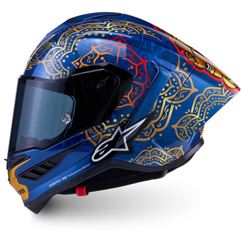 Integrálna helma na motorku Alpinestars Supertech R10 Marthainator limitovaná edícia JORGE MARTIN modro perleťovo zlato červená