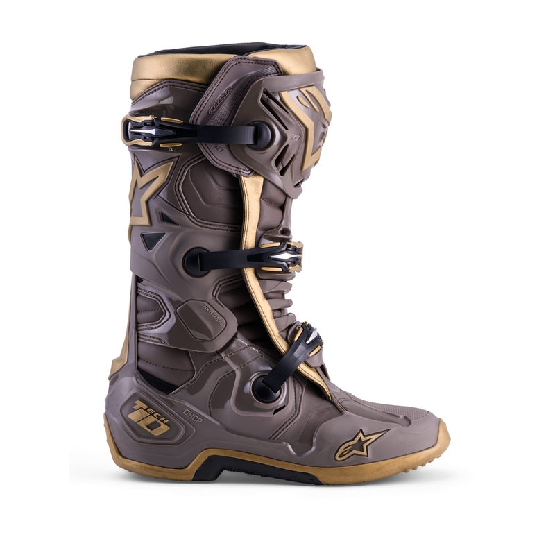 Topánky na motorku Alpinestars TECH 10 limitovaná edícia AIR GOLD hnedo zlaté