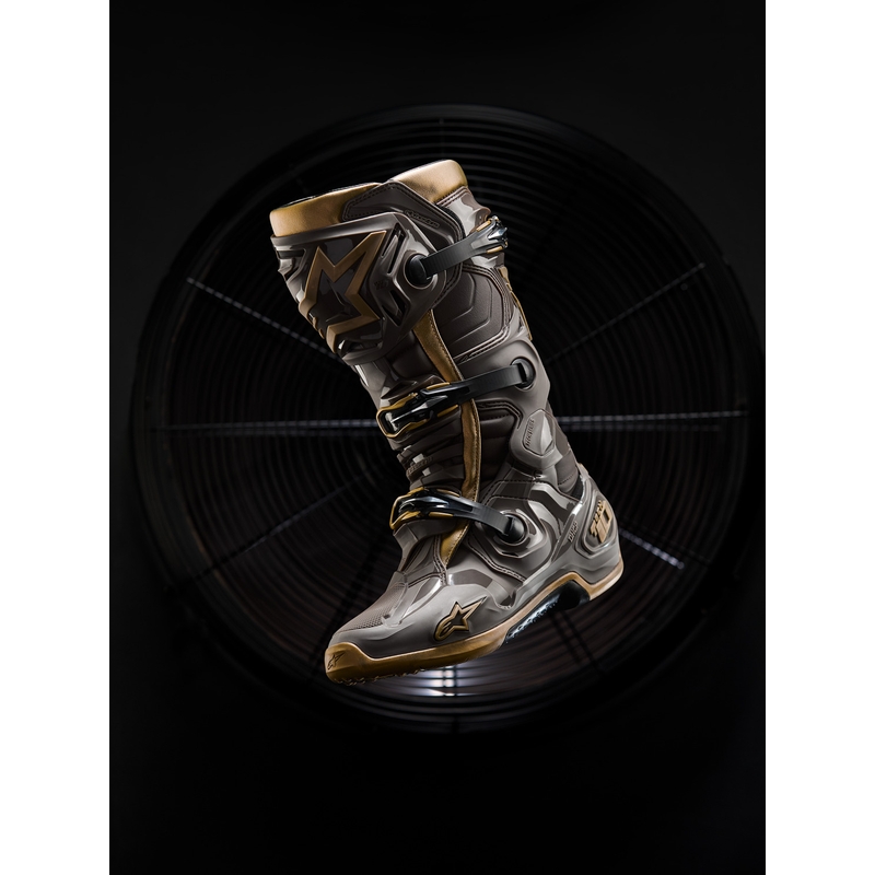Topánky na motorku Alpinestars TECH 10 limitovaná edícia AIR GOLD hnedo zlaté