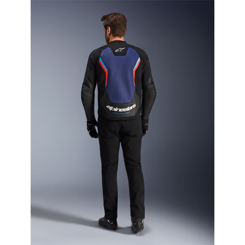 Kožená bunda na motorku Alpinestars GP Force V2 čierno-modro-fluo červená
