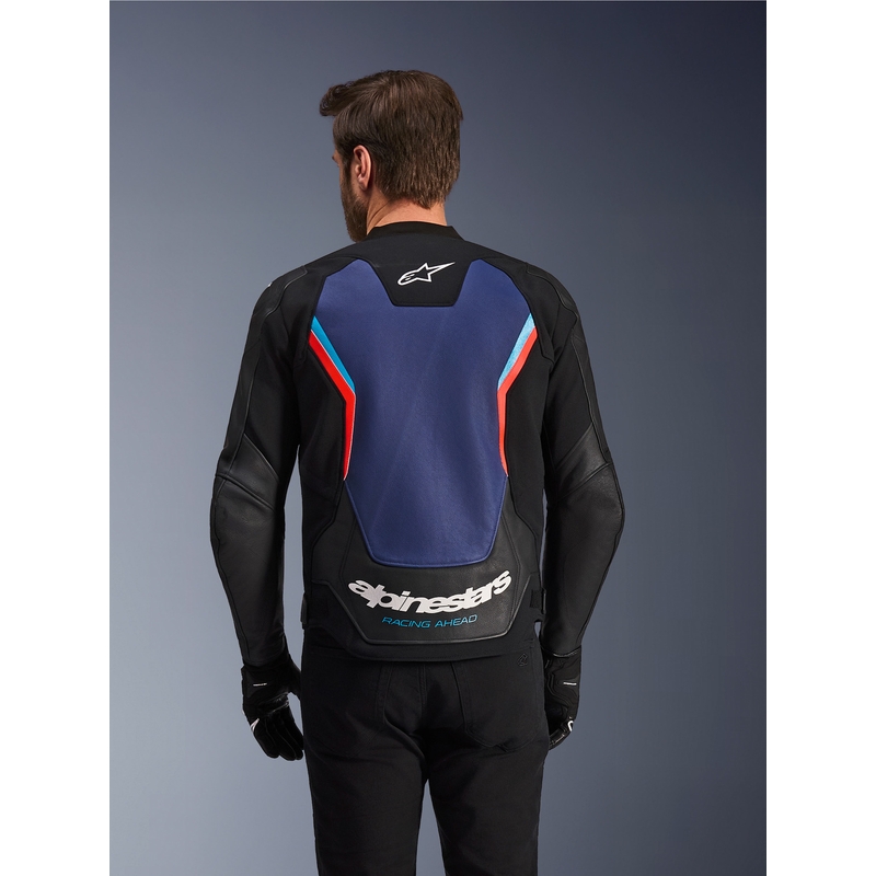 Kožená bunda na motorku Alpinestars GP Force V2 čierno-modro-fluo červená