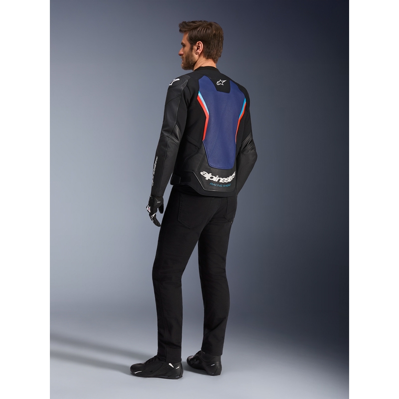 Kožená bunda na motorku Alpinestars GP Force V2 čierno-modro-fluo červená