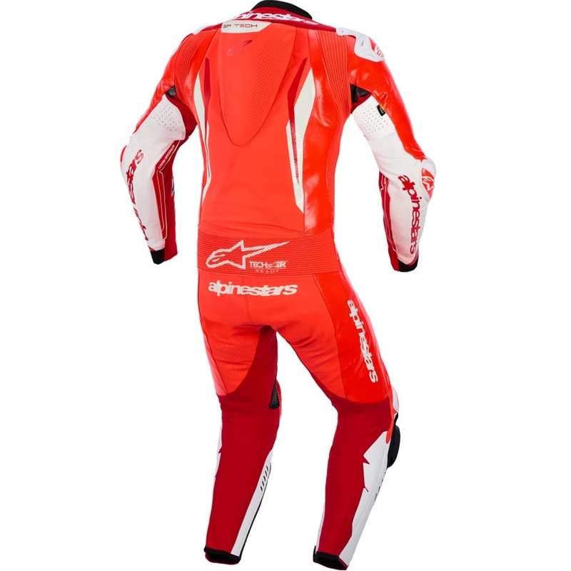 Jednodielna kožená kombinéza na motorku Alpinestars GP TECH V5 fluo červeno-červeno-biela