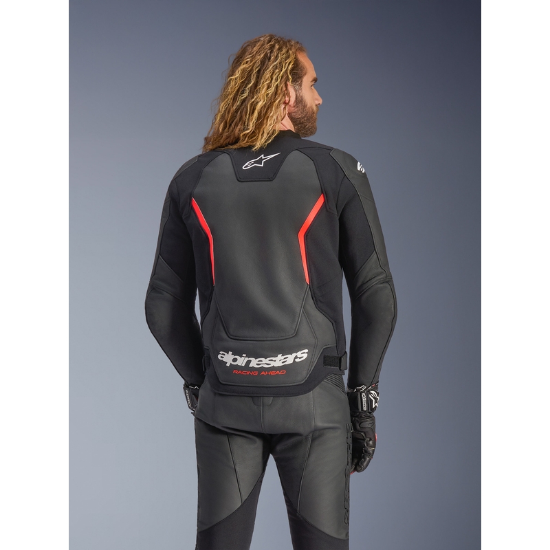 Kožená bunda na motorku Alpinestars GP Force V2 čierno-fluo červeno-biela