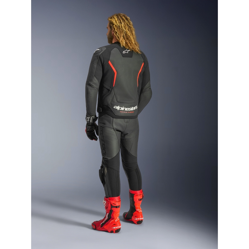 Kožená bunda na motorku Alpinestars GP Force V2 čierno-fluo červeno-biela