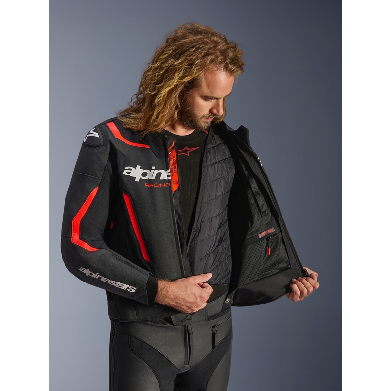 Kožená bunda na motorku Alpinestars GP Force V2 čierno-fluo červeno-biela