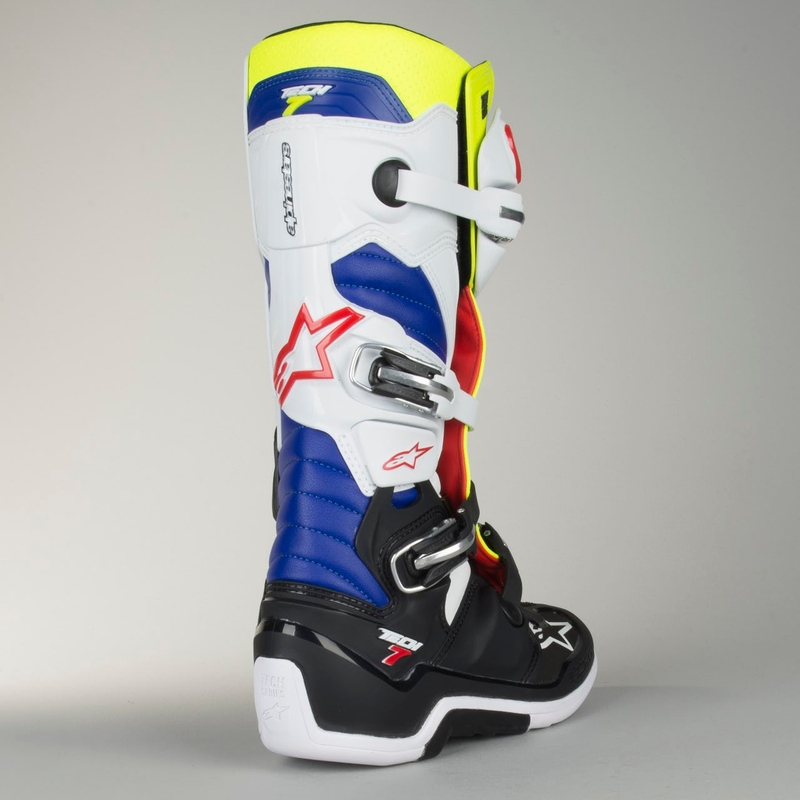 Vysoké čižmy na motocykel Alpinestars Tech 7 bielo-čierno-modro-červeno-fluorescenčno žlté