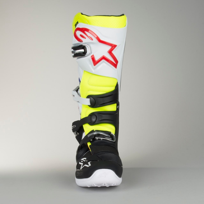 Vysoké čižmy na motocykel Alpinestars Tech 7 bielo-čierno-modro-červeno-fluorescenčno žlté