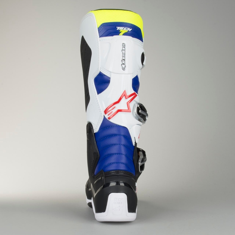 Vysoké čižmy na motocykel Alpinestars Tech 7 bielo-čierno-modro-červeno-fluorescenčno žlté