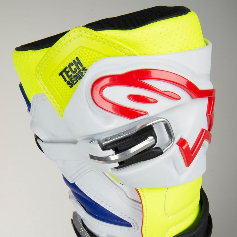 Vysoké čižmy na motocykel Alpinestars Tech 7 bielo-čierno-modro-červeno-fluorescenčno žlté