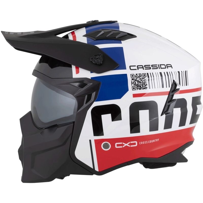 Modulárna helma na motorku Cassida Cross Country Code bielo-červeno-modro-čierna