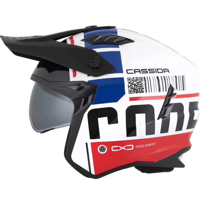 Modulárna helma na motorku Cassida Cross Country Code bielo-červeno-modro-čierna
