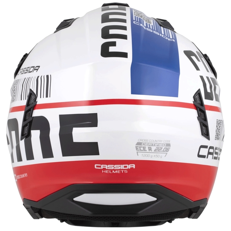 Modulárna helma na motorku Cassida Cross Country Code bielo-červeno-modro-čierna
