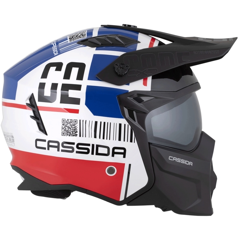 Modulárna helma na motorku Cassida Cross Country Code bielo-červeno-modro-čierna