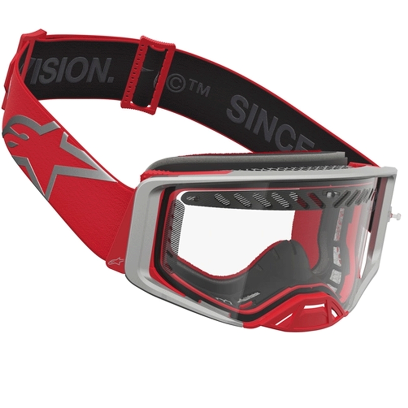 Motokrosové okuliare Alpinestars Supertech Dura Air Fluid červeno-strieborná s čírym plexi