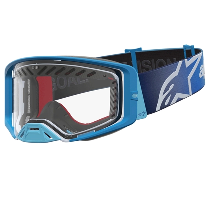 Motokrosové okuliare Alpinestars Supertech Dura Air Fluid modro-strieborné s čírym plexi
