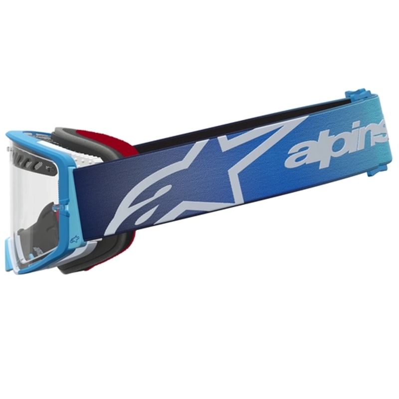 Motokrosové okuliare Alpinestars Supertech Dura Air Fluid modro-strieborné s čírym plexi