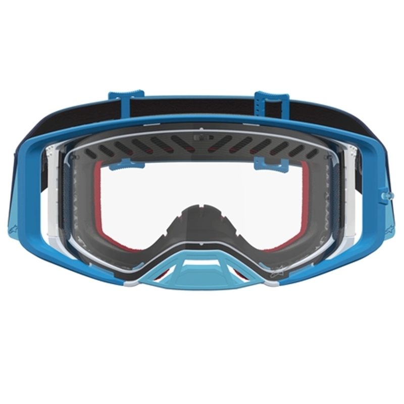 Motokrosové okuliare Alpinestars Supertech Dura Air Fluid modro-strieborné s čírym plexi