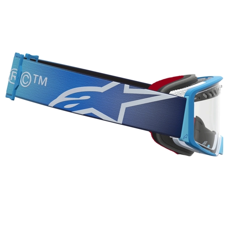 Motokrosové okuliare Alpinestars Supertech Dura Air Fluid modro-strieborné s čírym plexi