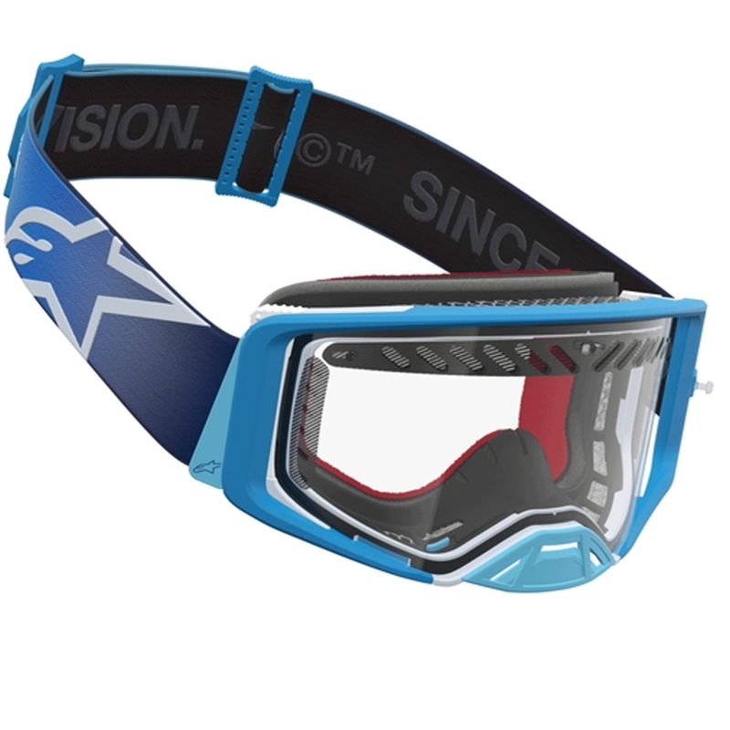 Motokrosové okuliare Alpinestars Supertech Dura Air Fluid modro-strieborné s čírym plexi