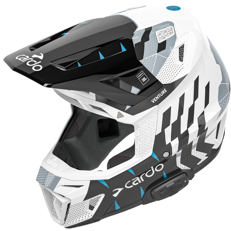 Motokrosová helma s interkomom Cardo Venture bielo-čierno-modrá
