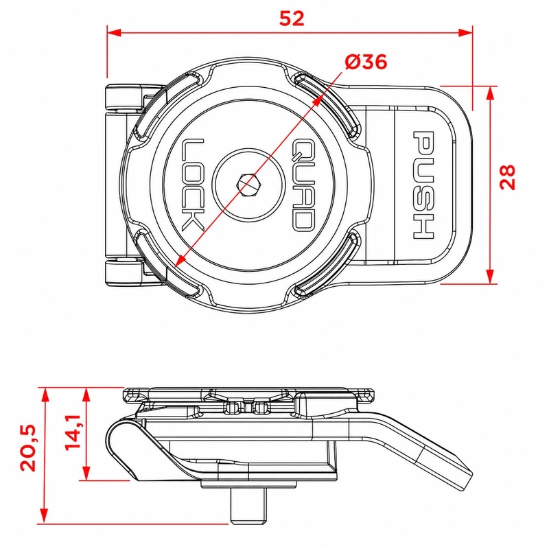 Hlava držiaka mobilu Quad Lock® 360 Short Lever čierna
