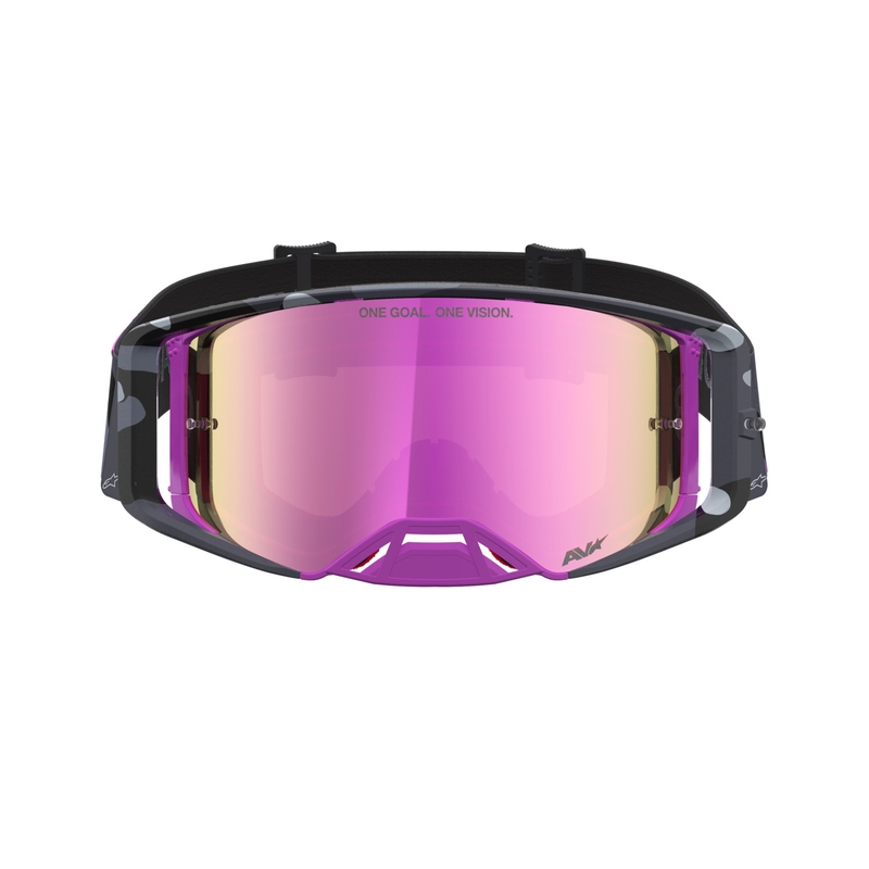 Motokrosové okuliare Alpinestars Supertech Lone fialové camo so zrkadlovo ružovým plexi