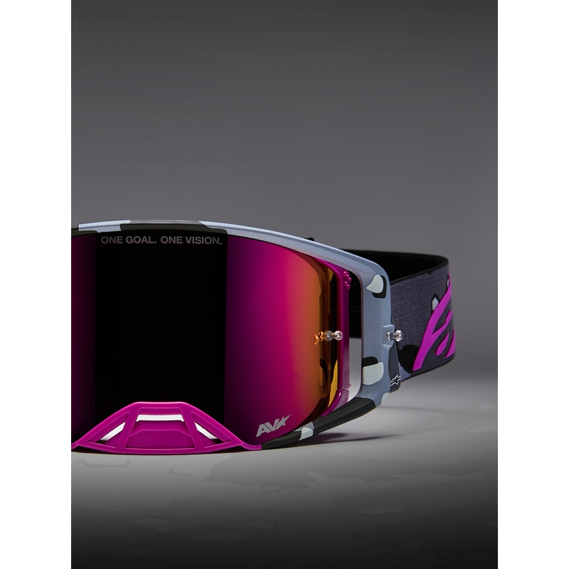 Motokrosové okuliare Alpinestars Supertech Lone fialové camo so zrkadlovo ružovým plexi